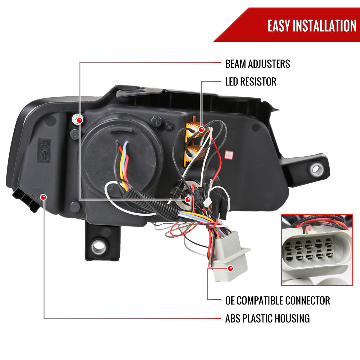 2006-2010 Volkswagen Passat Halo Projector Headlights w/ R8 Style LED Light Strip (Matte Black Housing/Clear Lens)