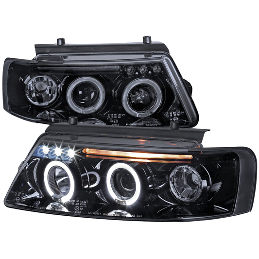 1997-2000 Volkswagen Passat Dual Halo Projector Headlights (Glossy Black Housing/Smoked Lens)