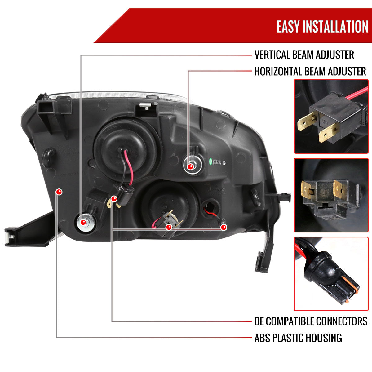 1997-2001 Honda Prelude Projector Headlights w/ SMD LED Light Strip (Matte Black Housing/Clear Lens)