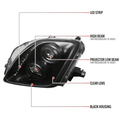 1997-2001 Honda Prelude Projector Headlights w/ SMD LED Light Strip (Matte Black Housing/Clear Lens)