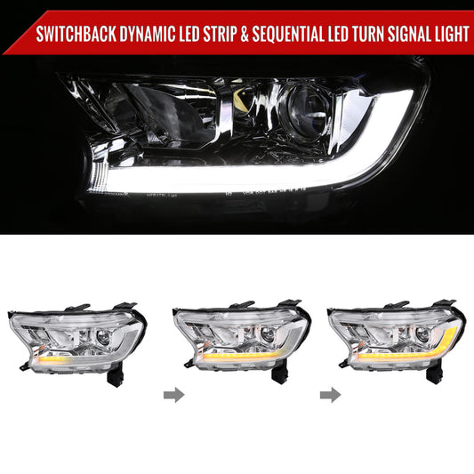 2019-2022 Ford Ranger Switchback Sequential LED Bar Projector Headlights (Chrome Housing/Clear Lens)