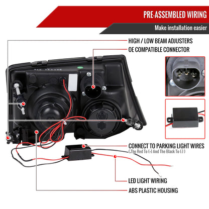 1998-2000 Ford Ranger Halo Projector Headlights (Chrome Housing/Smoked Lens)