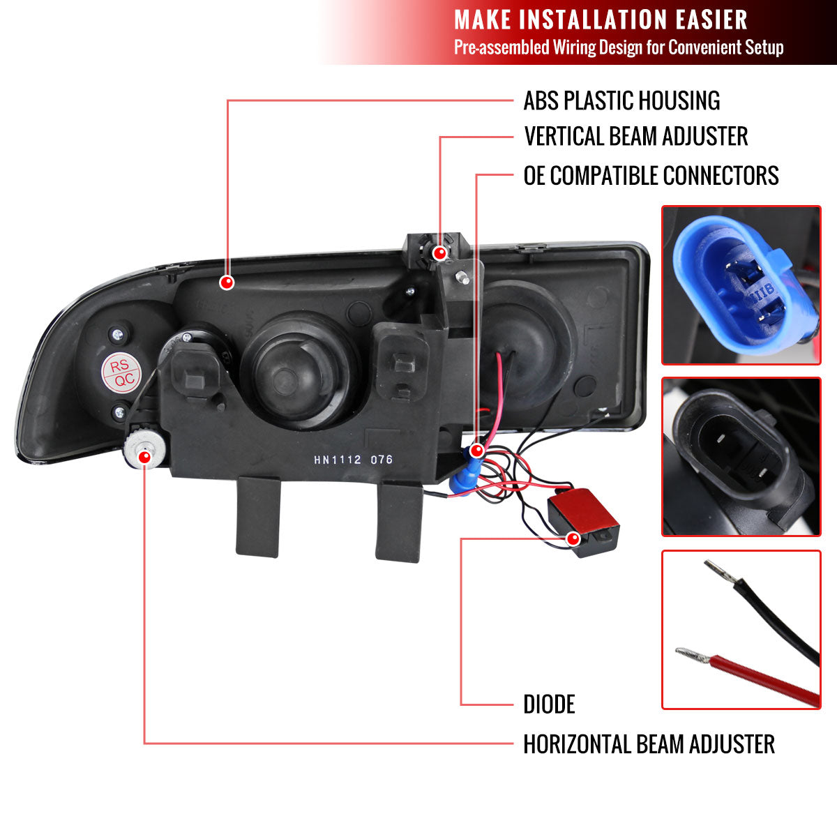 1998-2004 Chevrolet S10 Dual Halo Projector Headlights (Chrome Housing/Smoked Lens)