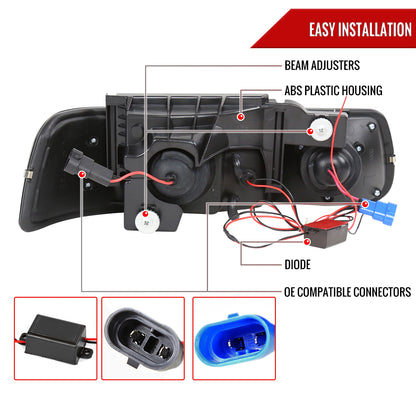 1999-2002 Chevrolet Silverado/ 2000-2006 Tahoe Suburban Dual Halo Projector Headlights (Chrome Housing/Smoked Lens)
