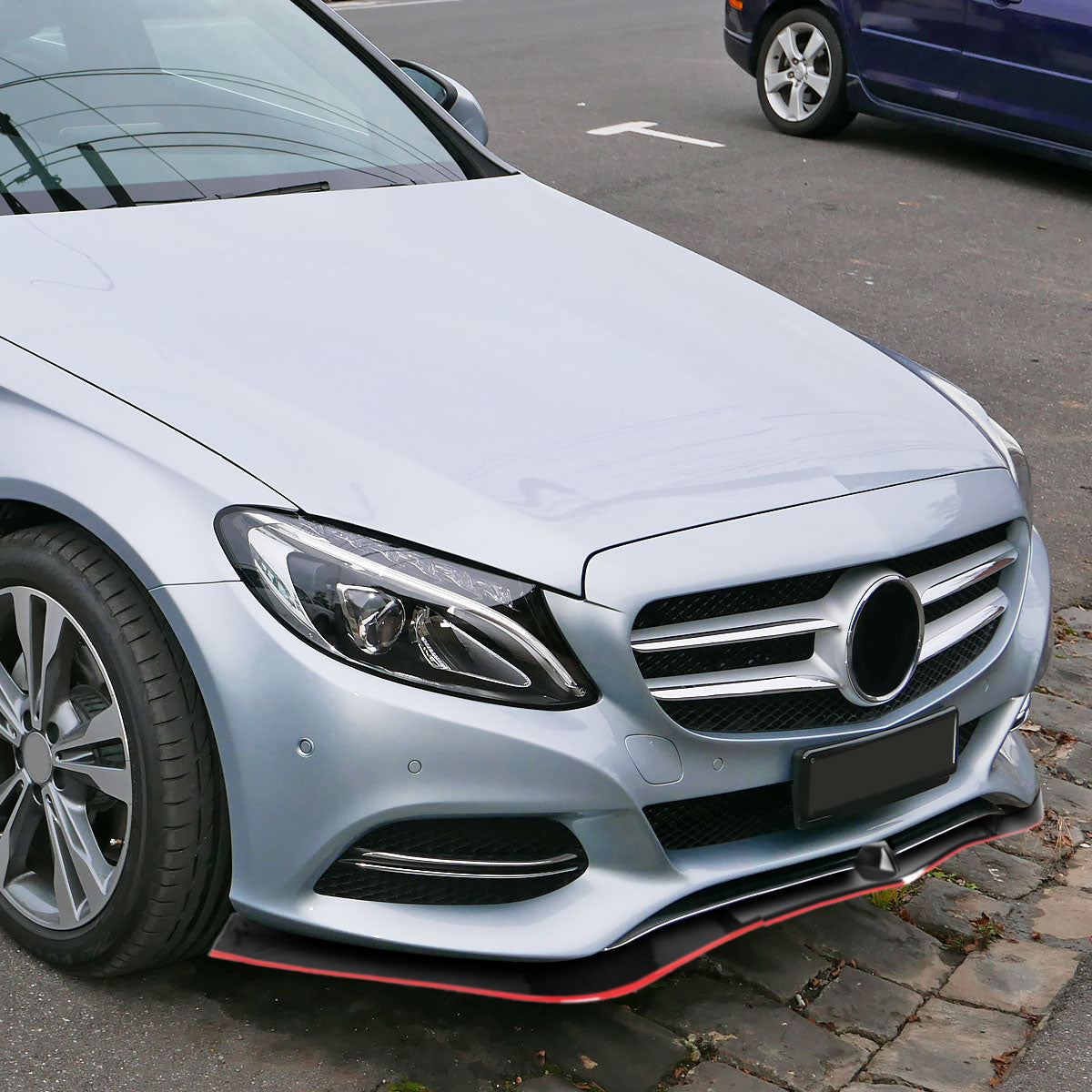 2012-2014 Mercedes Benz W204  C ClassGlossy Black/Red Trim 3PC Front Bumper Lip Splitter Kit