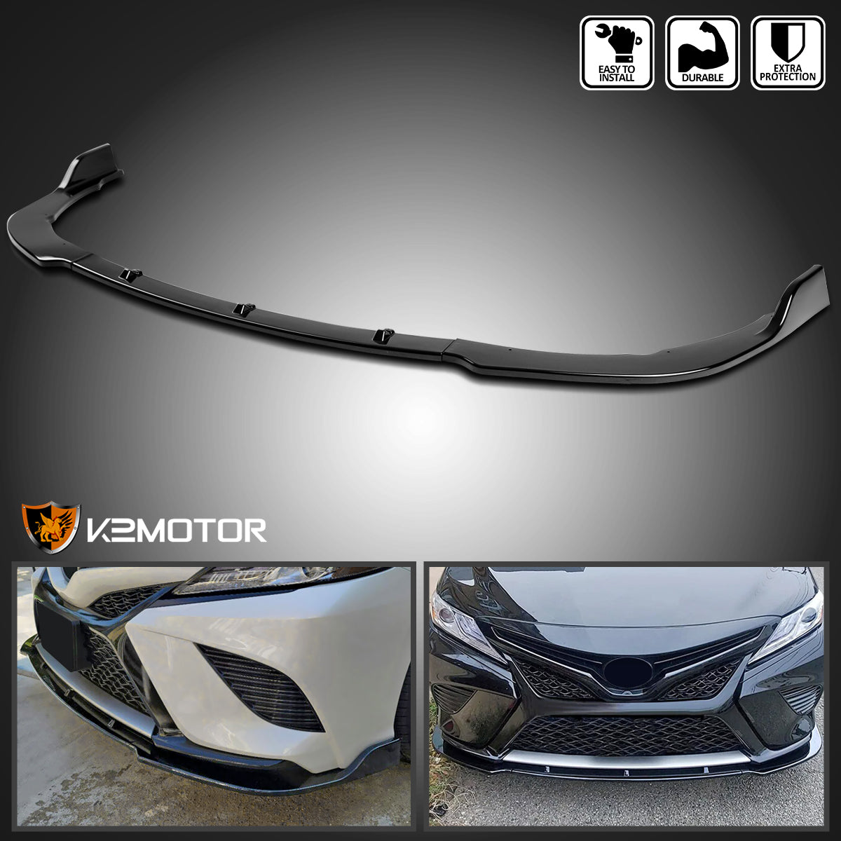 2018-2020 Toyota Camry SE/XSE/LE/XLE Glossy Black 3PC Bumper Lip