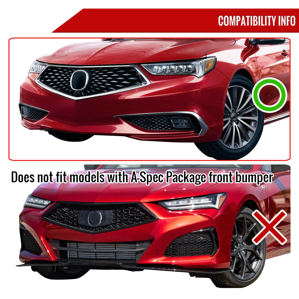 2018-2021 Acura TLX Glossy Black 3PC Front Bumper Lip Splitter Kit