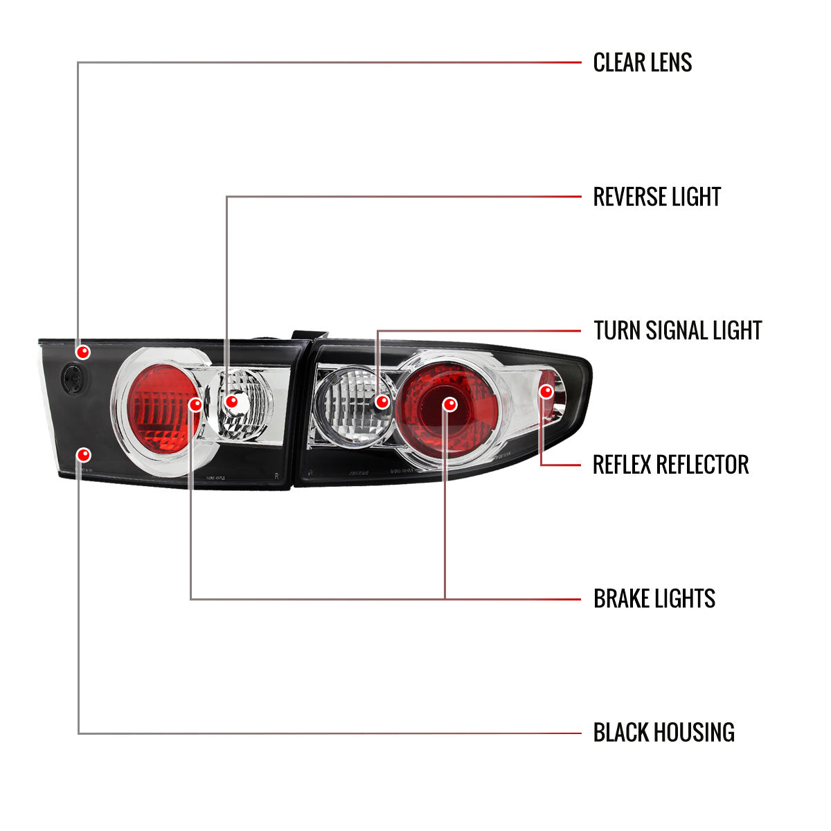 2003-2005 Honda Accord Sedan Tail Lights (Matte Black Housing/Clear Lens)