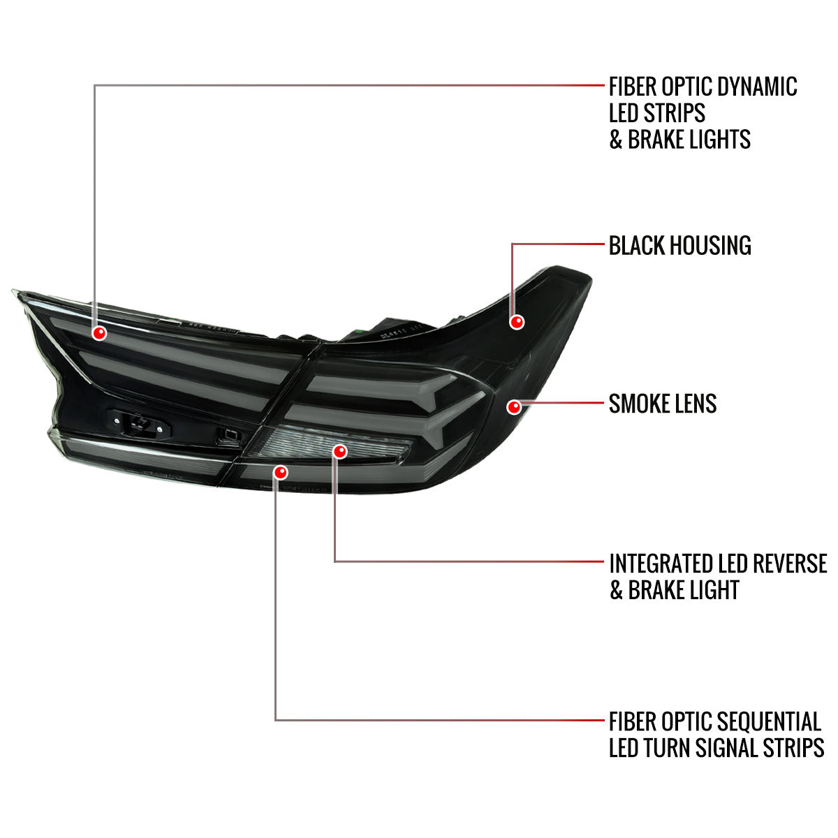 2018-2022 Honda Accord Sedan LED Sequential Signal Tail Lights (Glossy Black Housing/Smoked Lens)