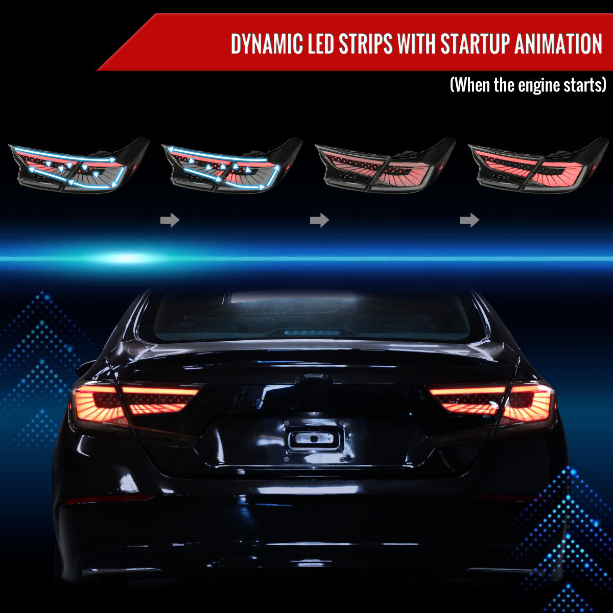 2018-2022 Honda Accord Sedan SQ2 LED Sequential Signal Tail Lights (Glossy Black Housing/Smoked Lens)