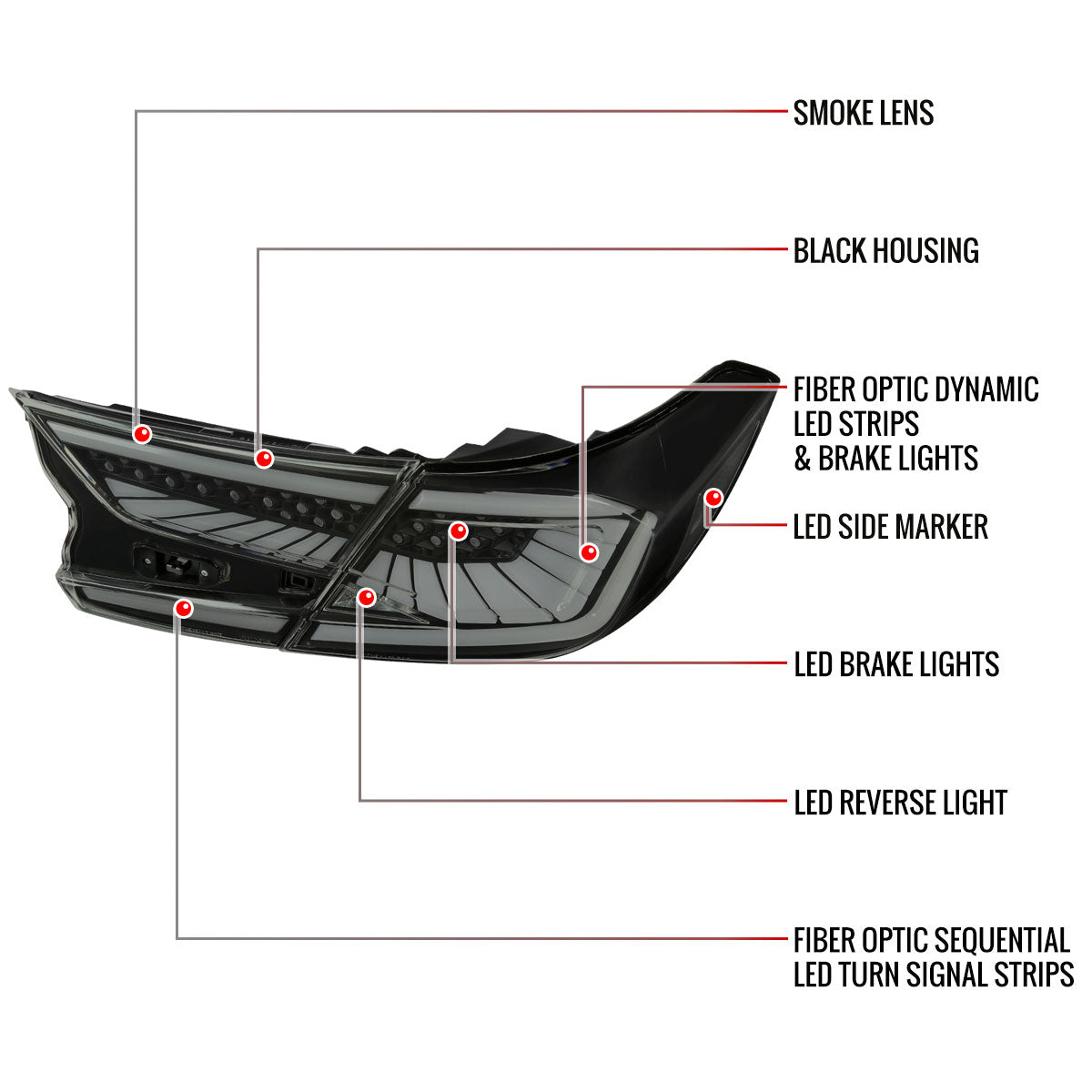 2018-2022 Honda Accord Sedan SQ2 LED Sequential Signal Tail Lights (Glossy Black Housing/Smoked Lens)