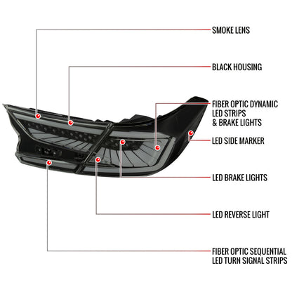 2018-2022 Honda Accord Sedan SQ2 LED Sequential Signal Tail Lights (Glossy Black Housing/Smoked Lens)