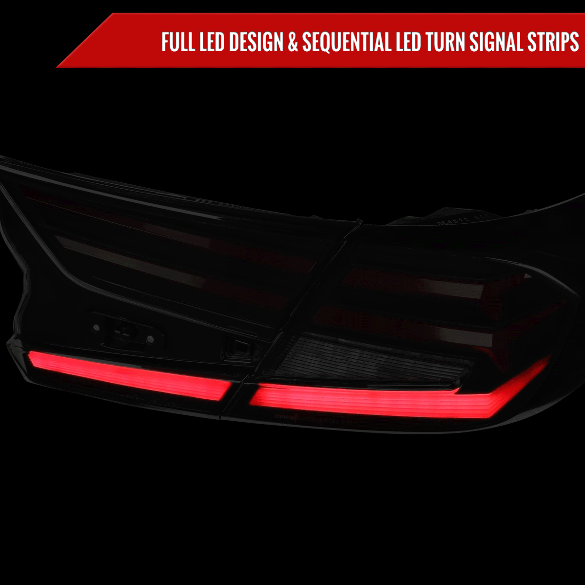 2018-2022 Honda Accord Sedan Red LED Sequential Signal Tail Lights (Matte Black Housing/Smoked Lens)