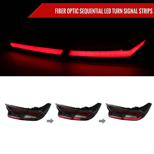 2018-2022 Honda Accord Sedan Red LED Sequential Signal Tail Lights (Matte Black Housing/Smoked Lens)
