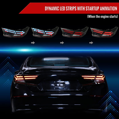 2018-2022 Honda Accord Sedan Red LED Sequential Signal Tail Lights (Matte Black Housing/Smoked Lens)