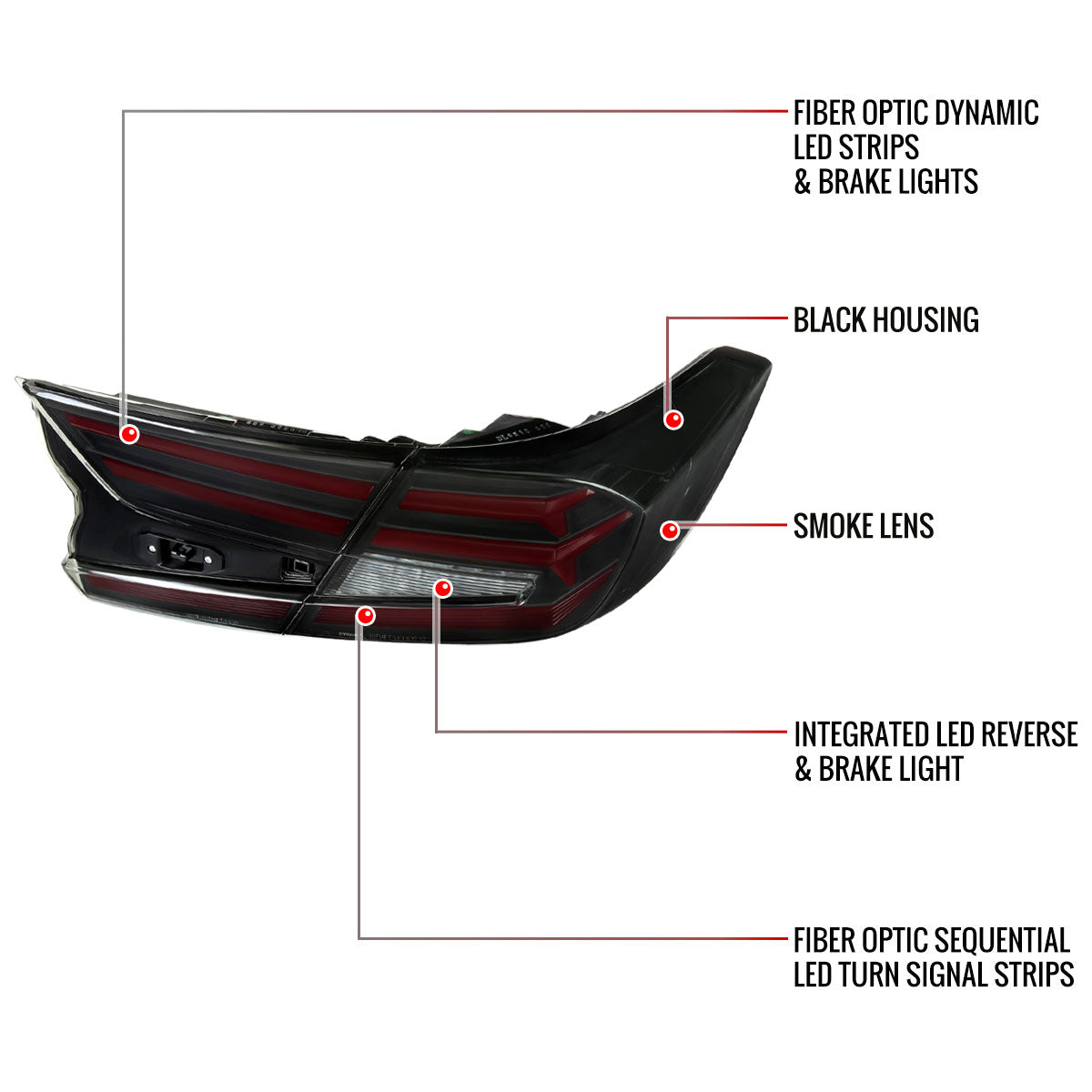 2018-2022 Honda Accord Sedan Red LED Sequential Signal Tail Lights (Matte Black Housing/Smoked Lens)