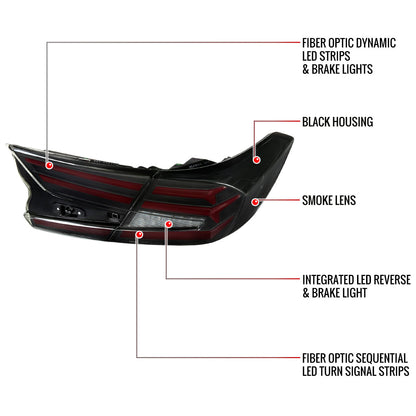 2018-2022 Honda Accord Sedan Red LED Sequential Signal Tail Lights (Matte Black Housing/Smoked Lens)