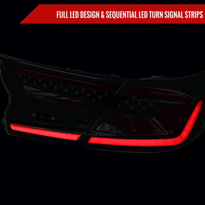 2018-2022 Honda Accord Sedan SQ2 Red LED Sequential Signal Tail Lights (Matte Black Housing/Smoked Lens)