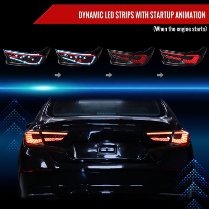 2018-2022 Honda Accord Sedan SQ2 Red LED Sequential Signal Tail Lights (Matte Black Housing/Smoked Lens)