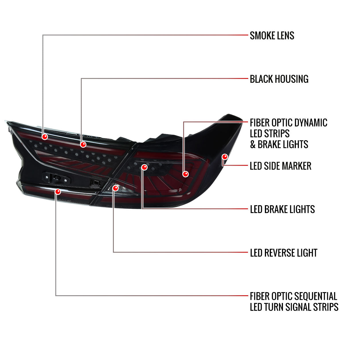 2018-2022 Honda Accord Sedan SQ2 Red LED Sequential Signal Tail Lights (Matte Black Housing/Smoked Lens)