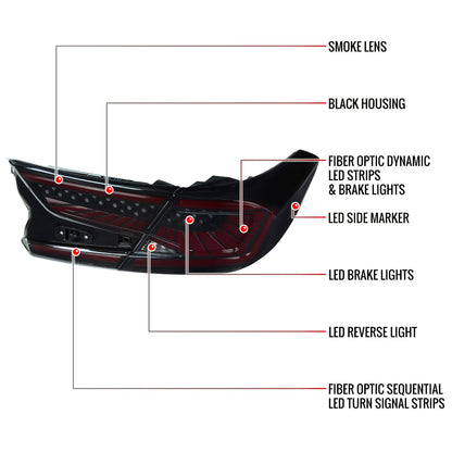2018-2022 Honda Accord Sedan SQ2 Red LED Sequential Signal Tail Lights (Matte Black Housing/Smoked Lens)