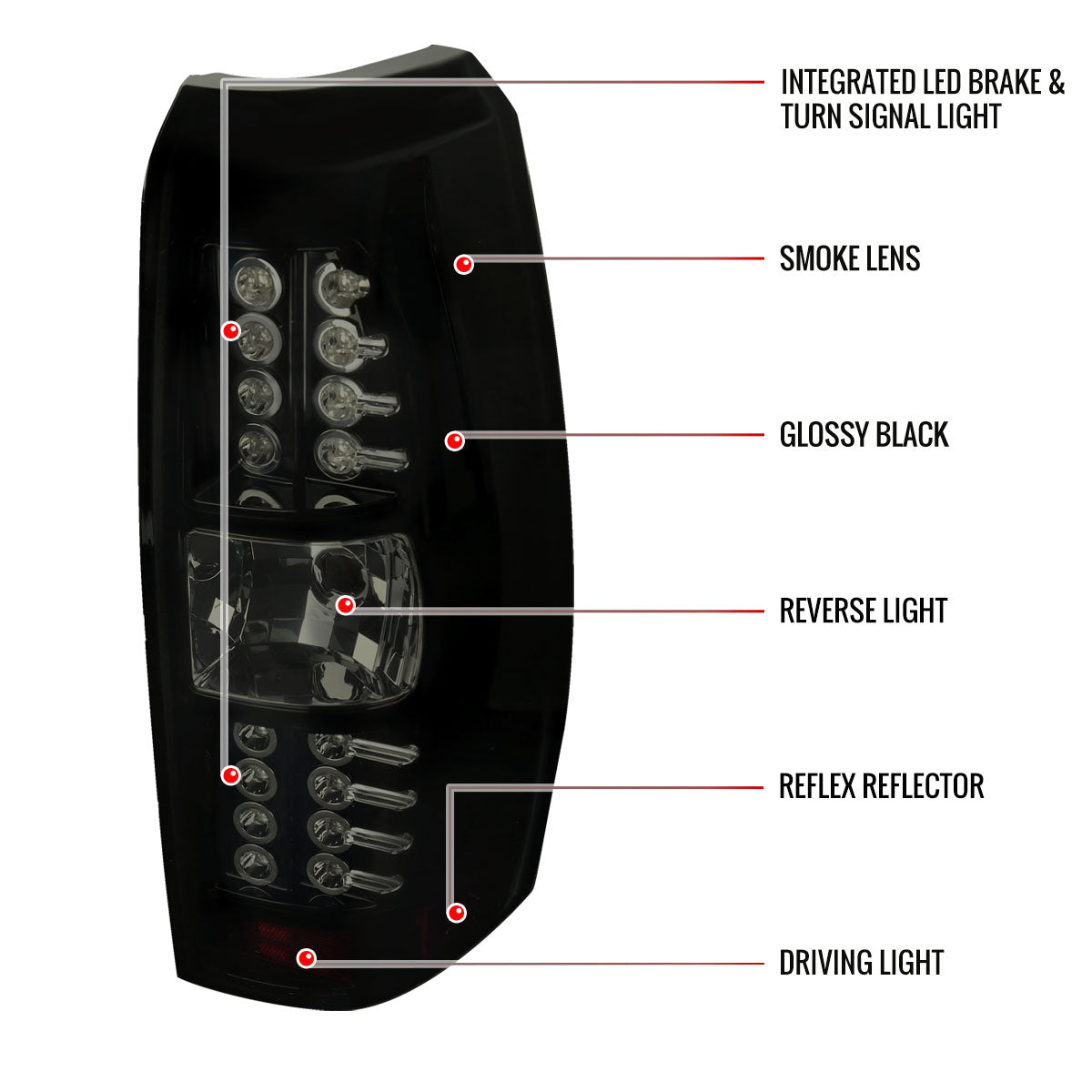 2007-2012 Chevrolet Avalanche LED Tail Lights (Glossy Black Housing/Smoked Lens)