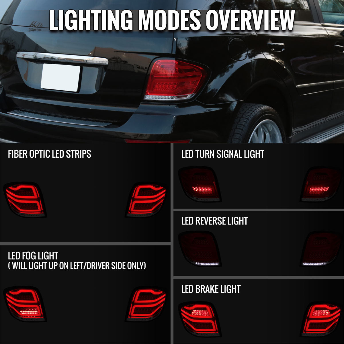 2006-2011 Mercedes Benz W164 ML Class LED Tail Lights (Chrome Housing/Red Lens)