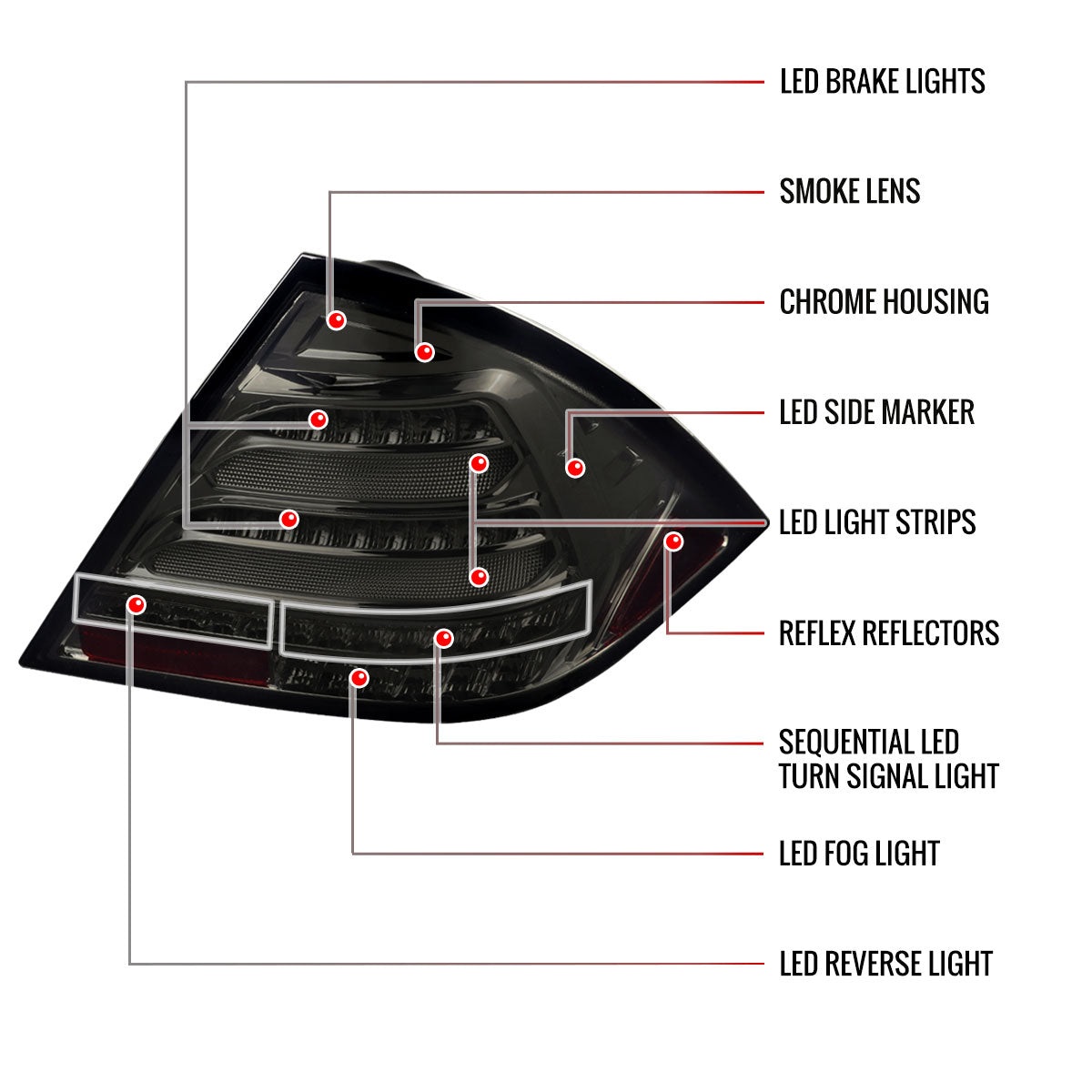 2001-2004 Mercedes Benz W203 C-Class Sequential Turn Signal LED Tail Lights (Chrome Housing/Smoked Lens)
