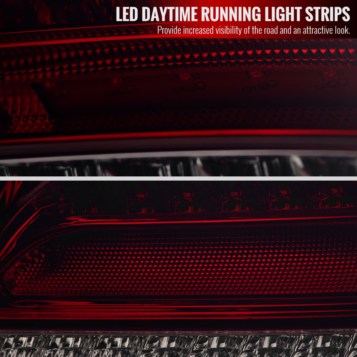 2001-2004 Mercedes Benz W203 C-Class Sequential Turn Signal LED Tail Lights (Chrome Housing/Red Smoked Lens)