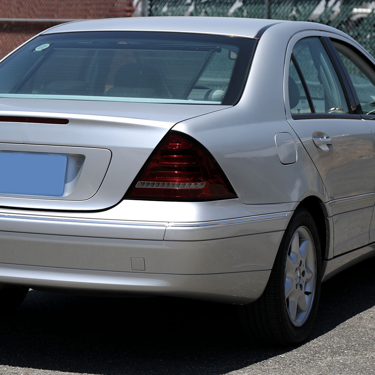 2001-2004 Mercedes Benz W203 C-Class Sequential Turn Signal LED Tail Lights (Chrome Housing/Red Smoked Lens)