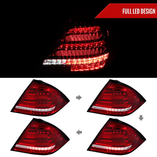 2001-2004 Mercedes Benz W203 C-Class Sequential Turn Signal LED Tail Lights (Chrome Housing/Red Lens)
