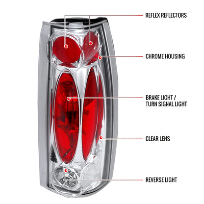 1988-2000 Chevrolet C/K C10/Silverado/Tahoe/Suburban GMC Sierra/Jimmy/Yukon Tail Lights (Chrome Housing/Clear Lens)