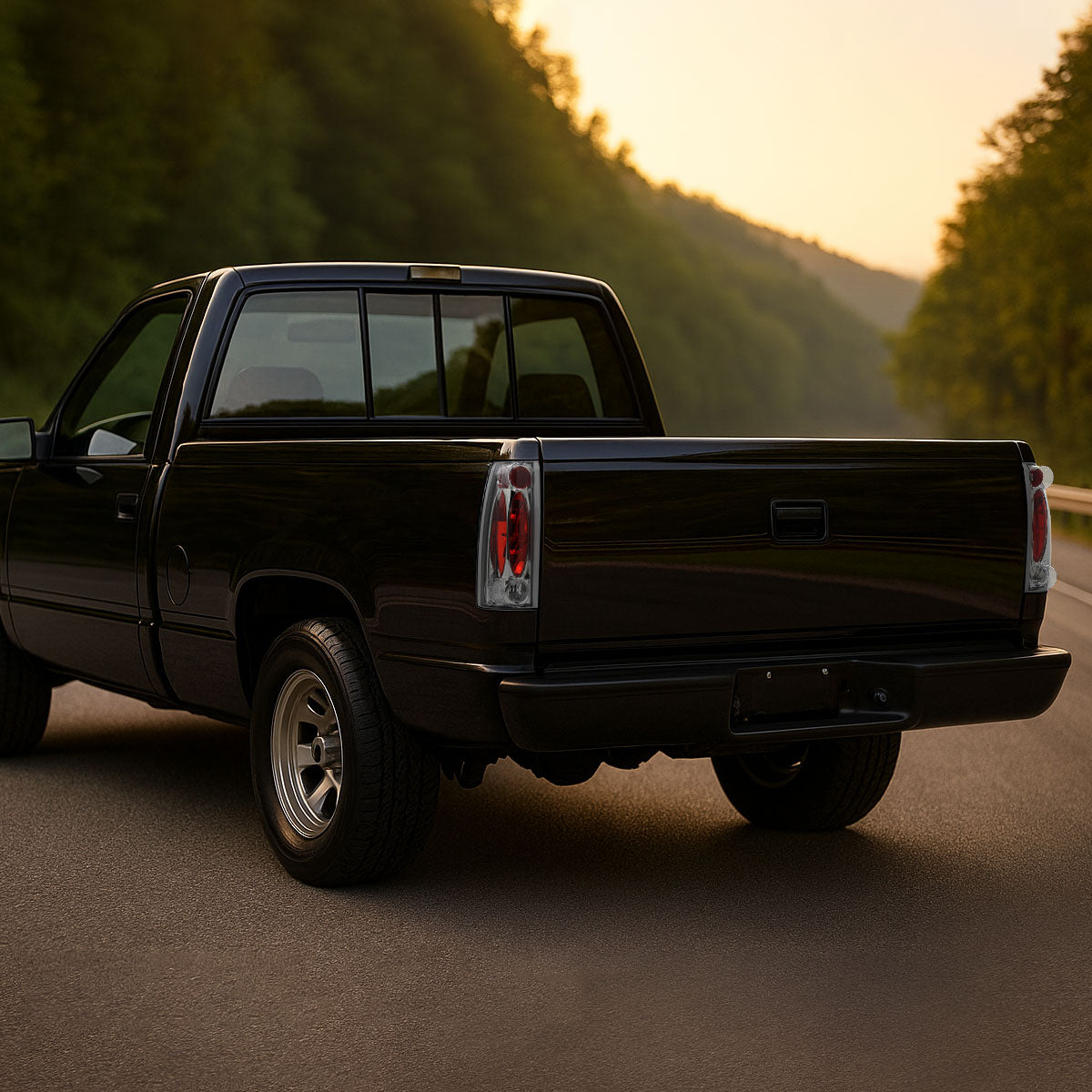 1988-2000 Chevrolet C/K C10/Silverado/Tahoe/Suburban GMC Sierra/Jimmy/Yukon Tail Lights (Chrome Housing/Clear Lens)