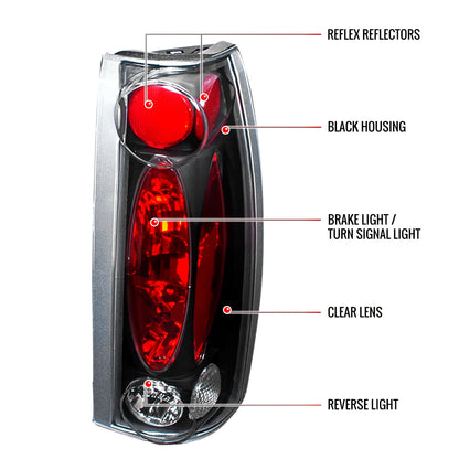 1988-2000 Chevrolet C/K C10/Silverado/Tahoe/Suburban GMC Sierra/Jimmy/Yukon Tail Lights (Matte Black Housing/Clear Lens)