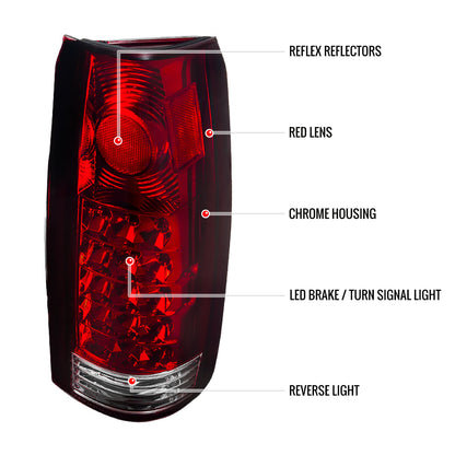1988-2000 Chevrolet C/K C10/Silverado/Tahoe/Suburban GMC Sierra/Jimmy/Yukon APC LED Tail Lights (Chrome Housing/Red Lens)