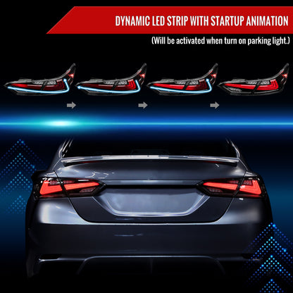 2018-2022 Toyota Camry LED Tail Lights w/ Sequential Signal Lamps (Jet Black Housing/Clear Lens)