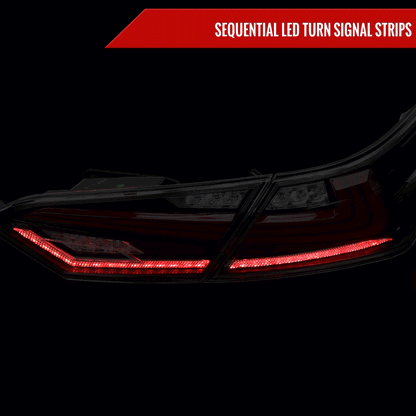 2018-2022 Toyota Camry LED Tail Lights w/ Sequential Signal Lamps (Glossy Black Housing/Smoked Lens)