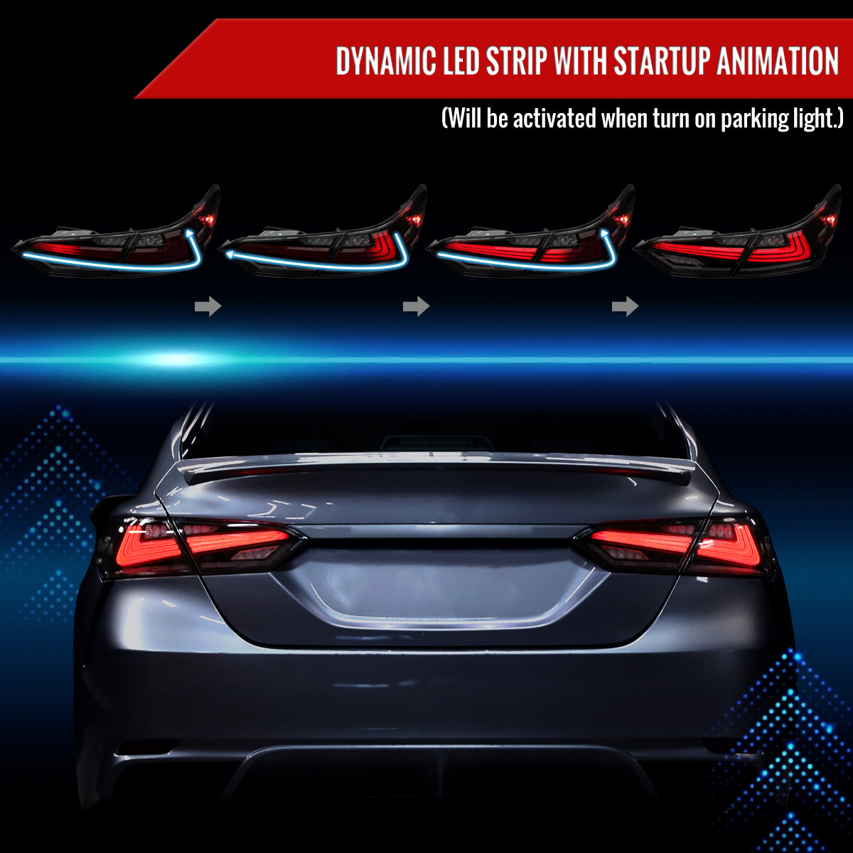 2018-2022 Toyota Camry LED Tail Lights w/ Sequential Signal Lamps (Glossy Black Housing/Smoked Lens)