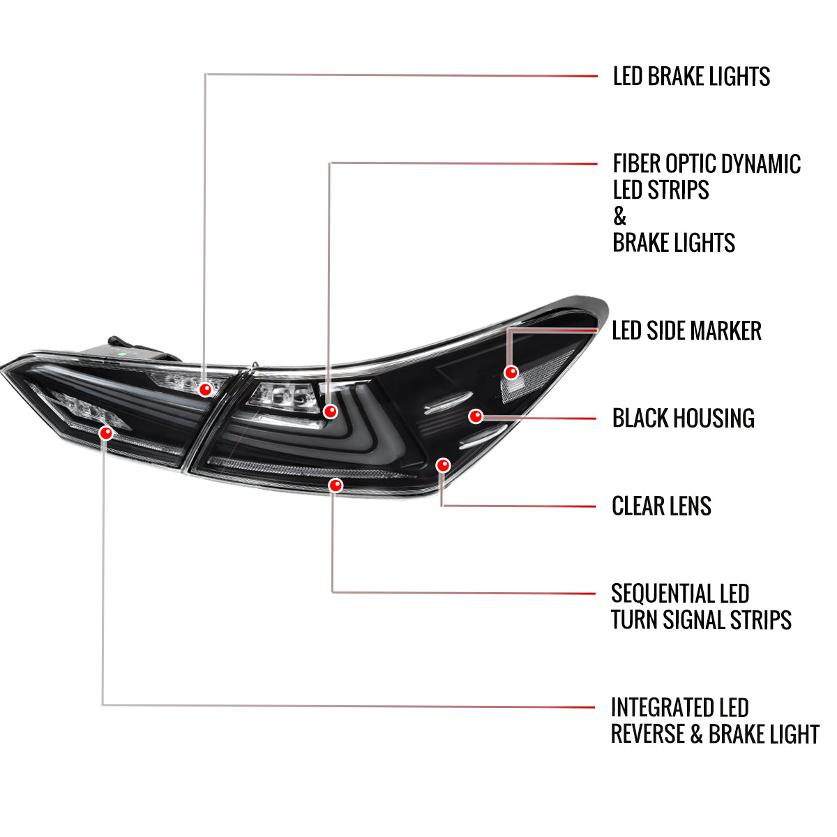 2018-2022 Toyota Camry LED Tail Lights w/ Sequential Signal Lamps (Matte Black Housing/Clear Lens)