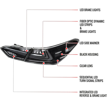 2018-2022 Toyota Camry LED Tail Lights w/ Sequential Signal Lamps (Matte Black Housing/Clear Lens)