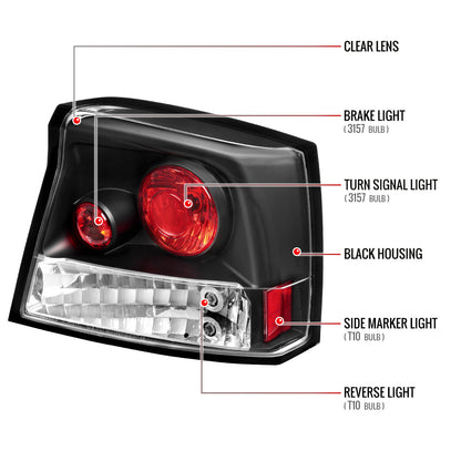 2005-2008 Dodge Charger Tail Lights (Matte Black Housing/Clear Lens)
