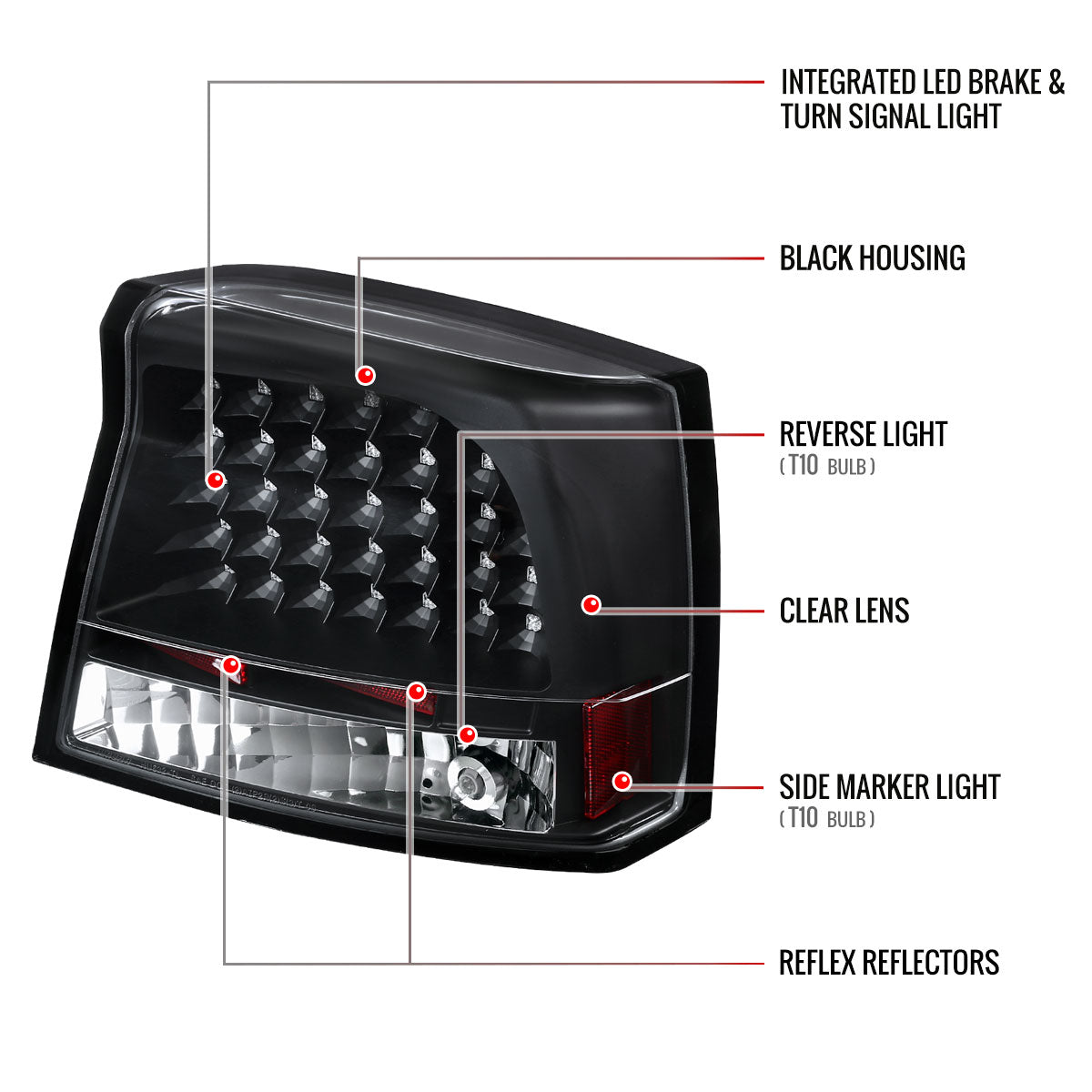 2005-2008 Dodge Charger LED Tail Lights (Matte Black Housing/Clear Lens)