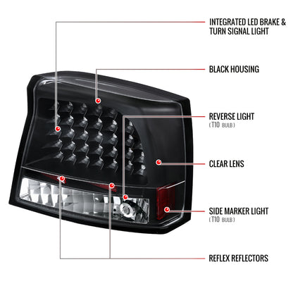 2005-2008 Dodge Charger LED Tail Lights (Matte Black Housing/Clear Lens)