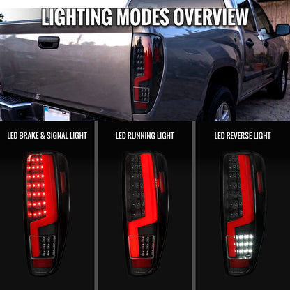 2004-2012 Colorado/Canyon Red LED Bar Tail Lights - Black/Clear - view 7