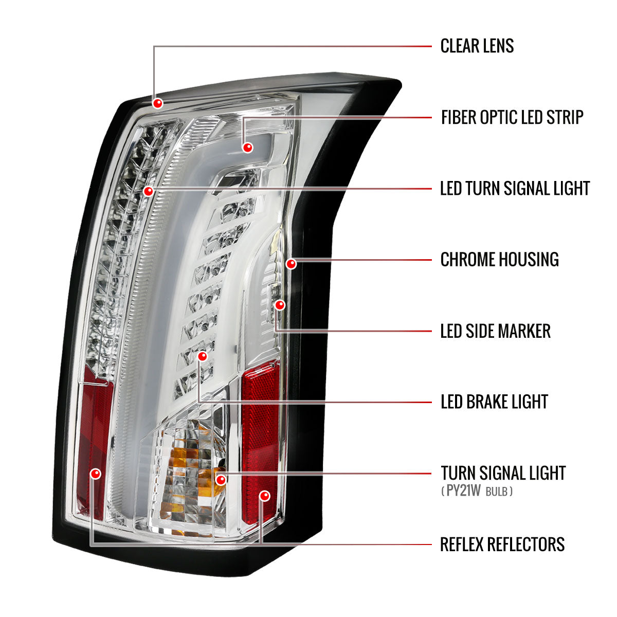 2003-2007 Cadillac CTS LED Tail Lights (Chrome Housing/Clear Lens)