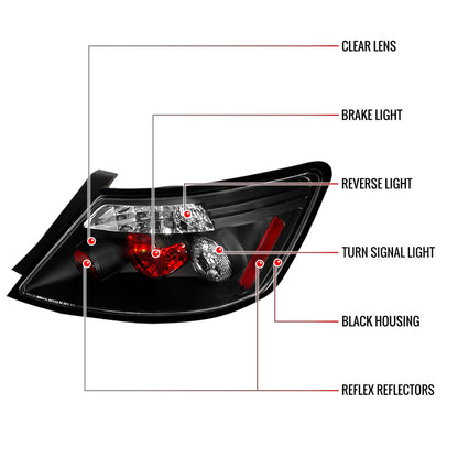 2006-2011 Honda Civic Coupe Tail Lights (Matte Black Housing/Clear Lens)