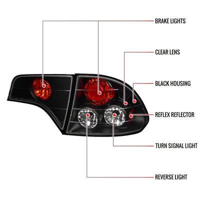2006-2011 Honda Civic Sedan Tail Lights (Matte Black Housing/Clear Lens)