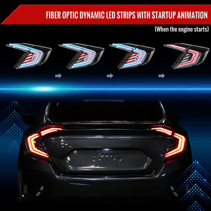 2016-2021 Honda Civic 4DR Sedan White LED Tail Lights w/ Sequential Signal Lamps (Matte Black Housing/Clear Lens)