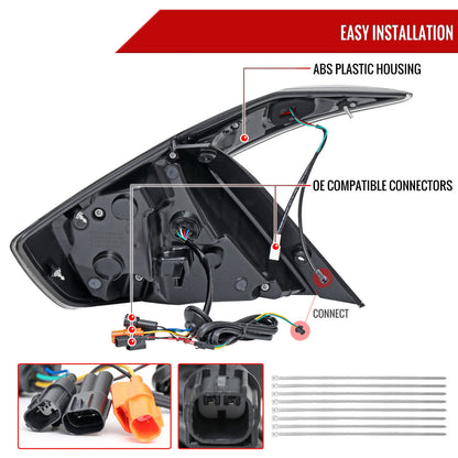 2016-2021 Honda Civic 4DR Sedan White LED Tail Lights w/ Sequential Signal Lamps (Matte Black Housing/Clear Lens)