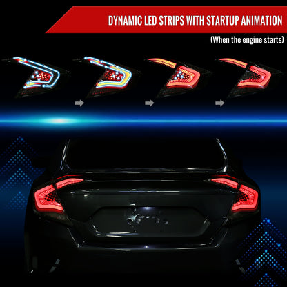 2016-2021 Honda Civic Sedan LED Tail Lights w/ Sequential Signal Lamps (Matte Black Housing/Clear Lens)